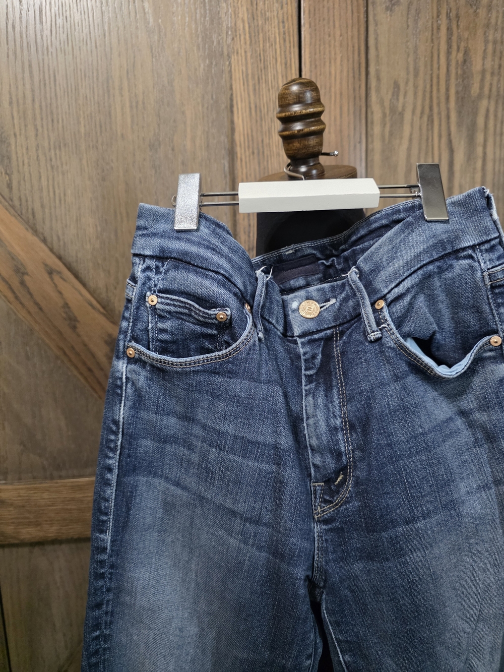 MOTHER Skinny Distressed Blue Jeans - Picture 2 of 5